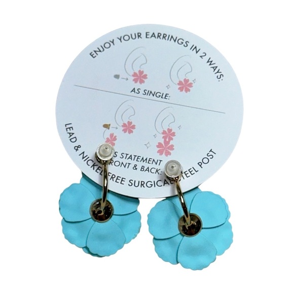 Anthropologie Serefina Poppy Ear Turquoise Blue Earrings - Picture 5 of 7